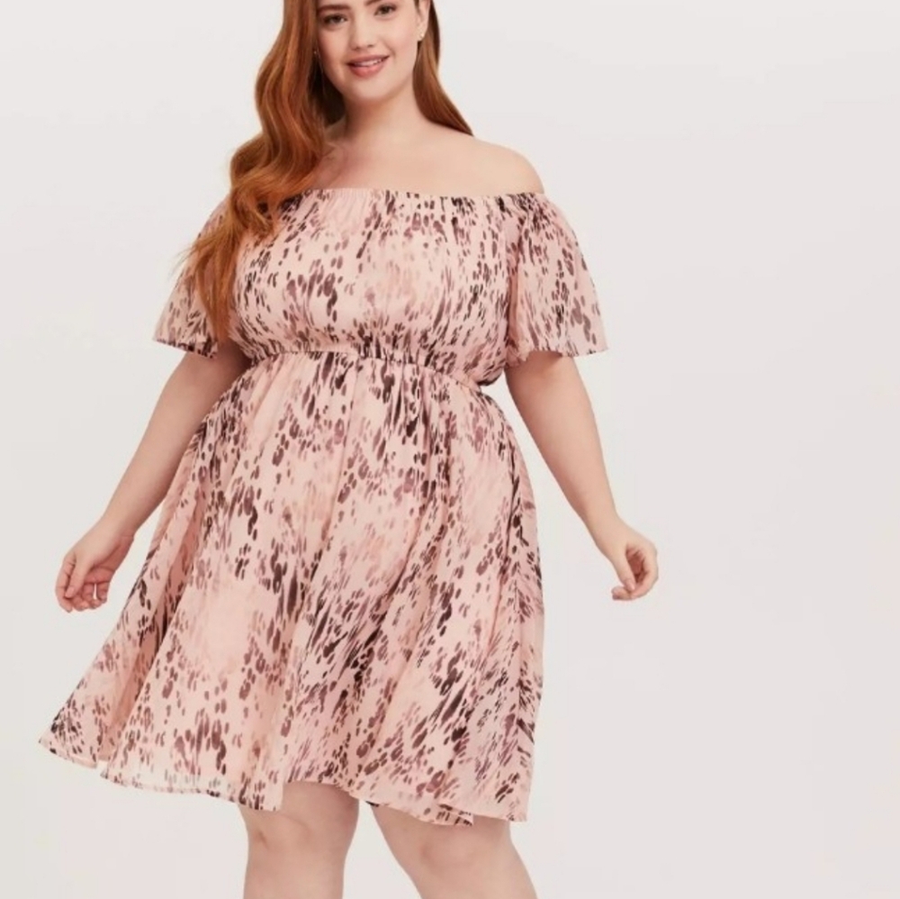Torrid Mini Chiffon Off-Shoulder Skater Dress